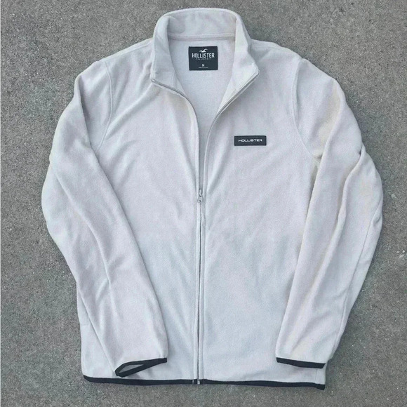 NWOT Hollister Men's Polar Fleece Full-Zip Mock Neck Sweatshirt (Cream /… - Picture 1 of 4